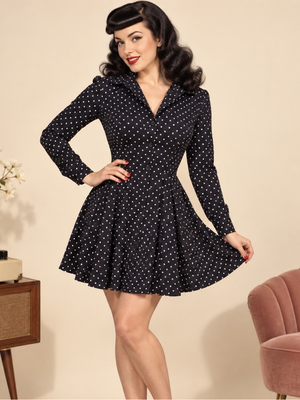 NWT CBR Polka Dot Button Front Fit & Flare Mini Dress